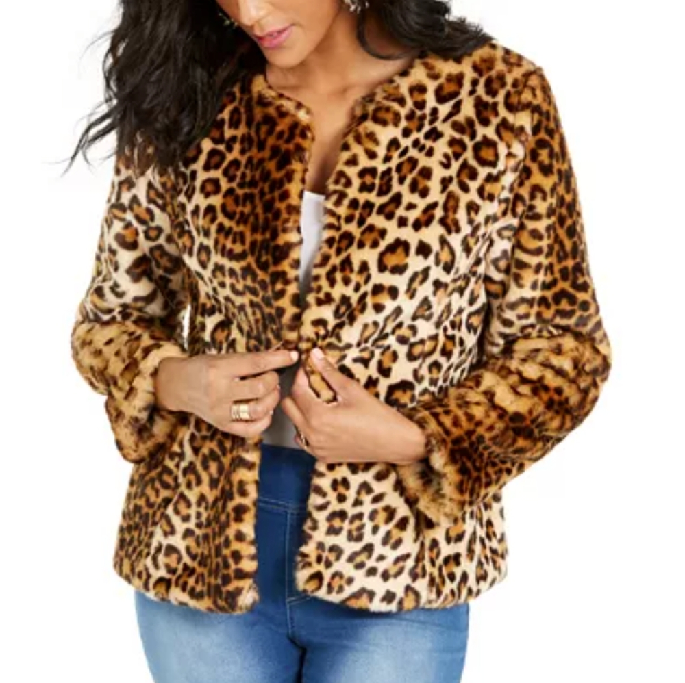 Thalia Sodi Faux-Fur Leopard-Print Jacket